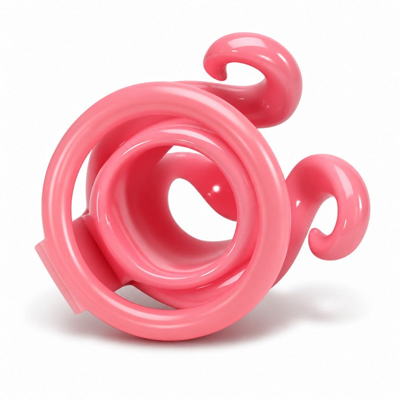 Rear view of jelly pink octopus resin chastity cage
