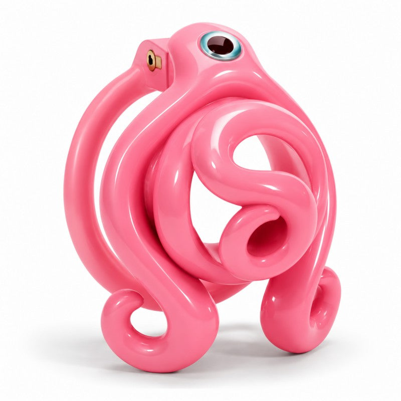 Jelly pink octopus-inspired chastity cage front view