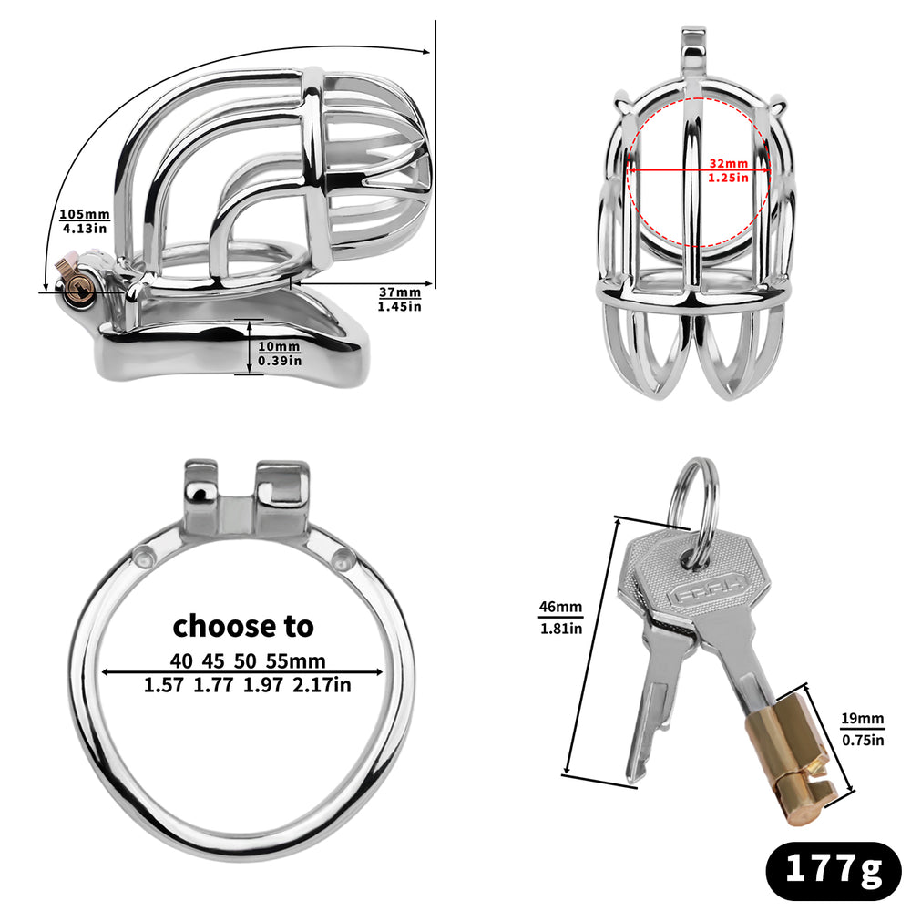 JTS S222 curved-ring cage measurement chart with 32 mm internal diameter, selectable base ring, lock and two keys