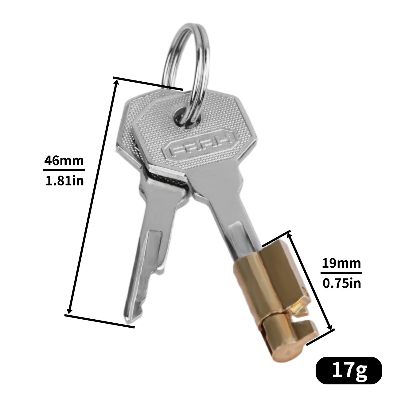 JTS S222 integrated lock and two keys with 19 mm lock and 46 mm key measurements