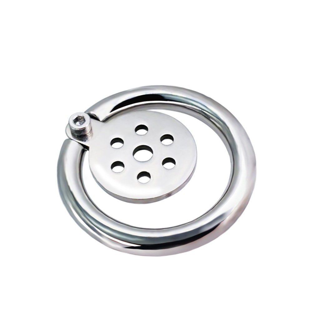 Angled view of the JTS S235 flat cage with metal urethral tube connector
