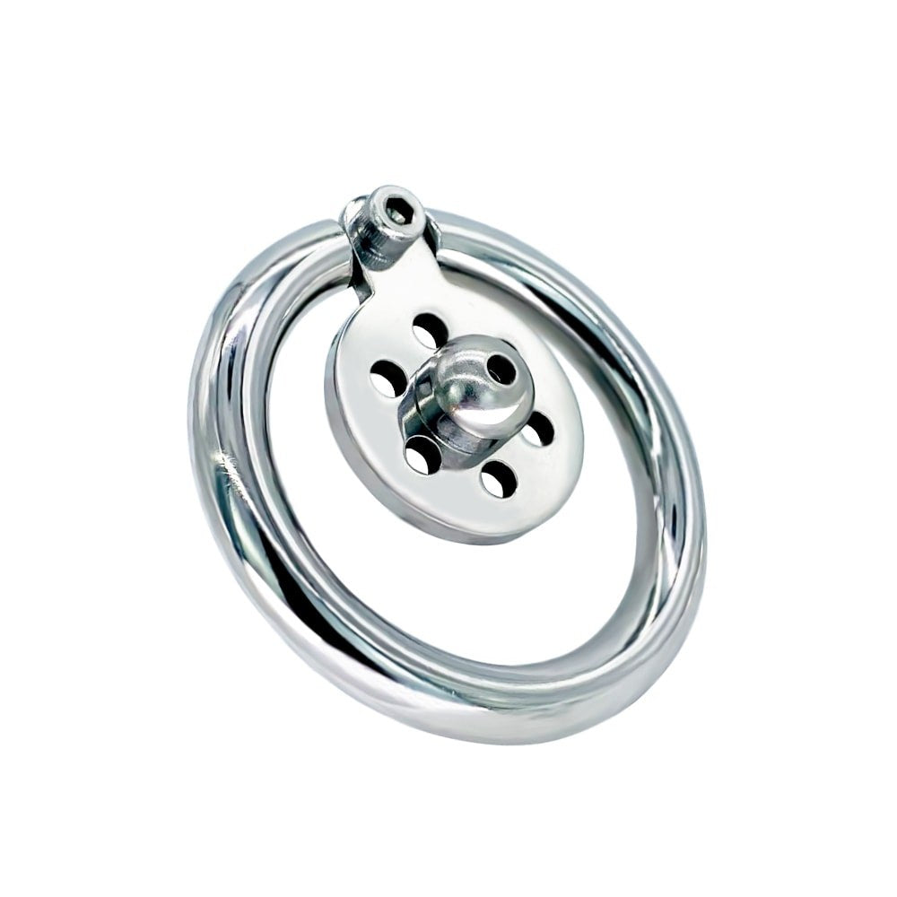 Separate metal urethral tube shown from two sides with dimension labels
