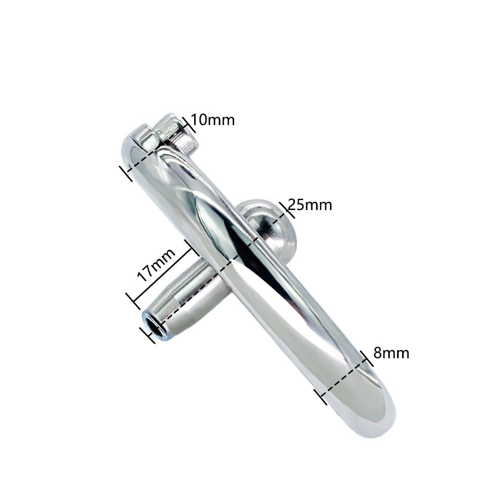 Front view of the JTS S235 flat cage with the metal urethral tube attached
