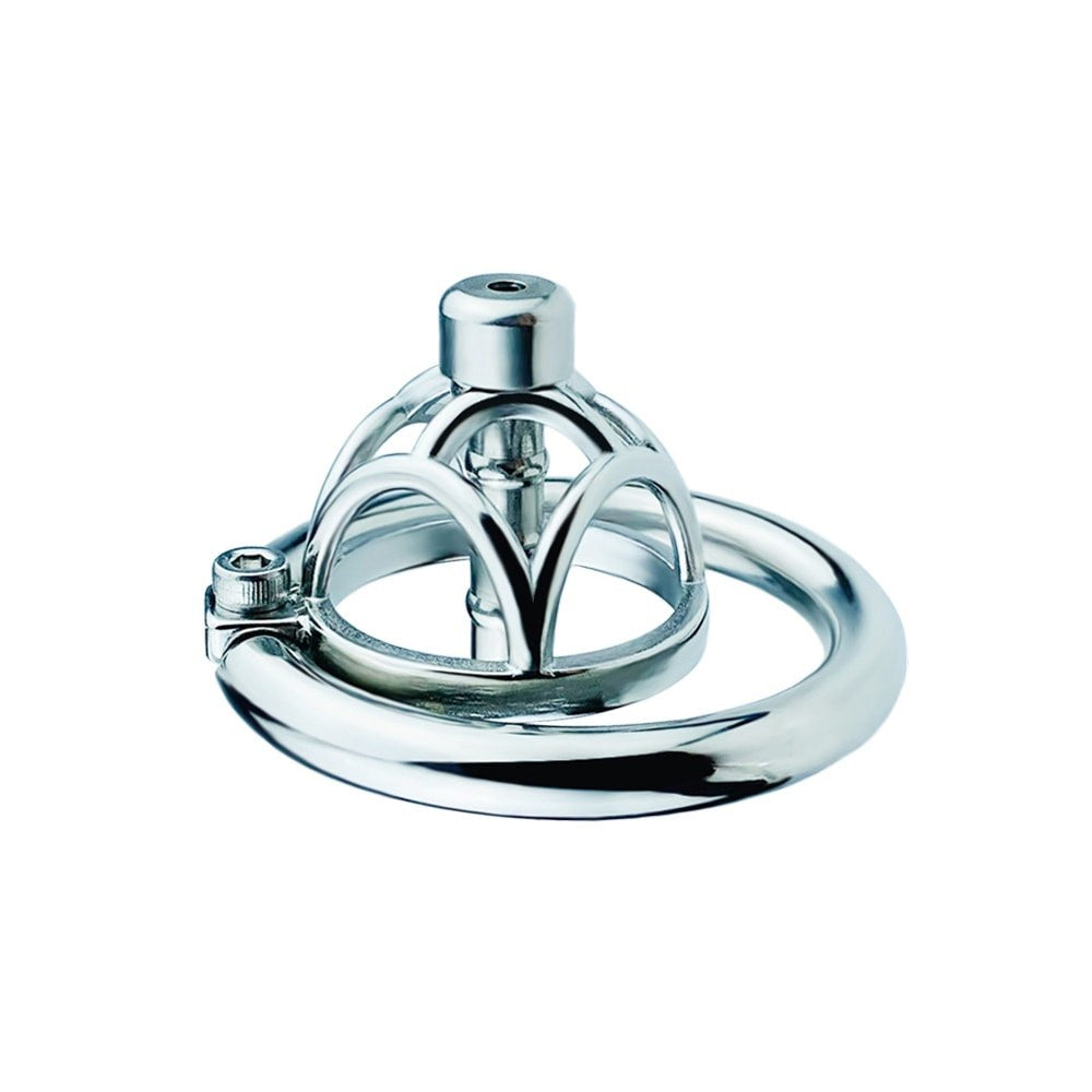 Angled view of the JTS S237 cage with its metal urethral tube fitted