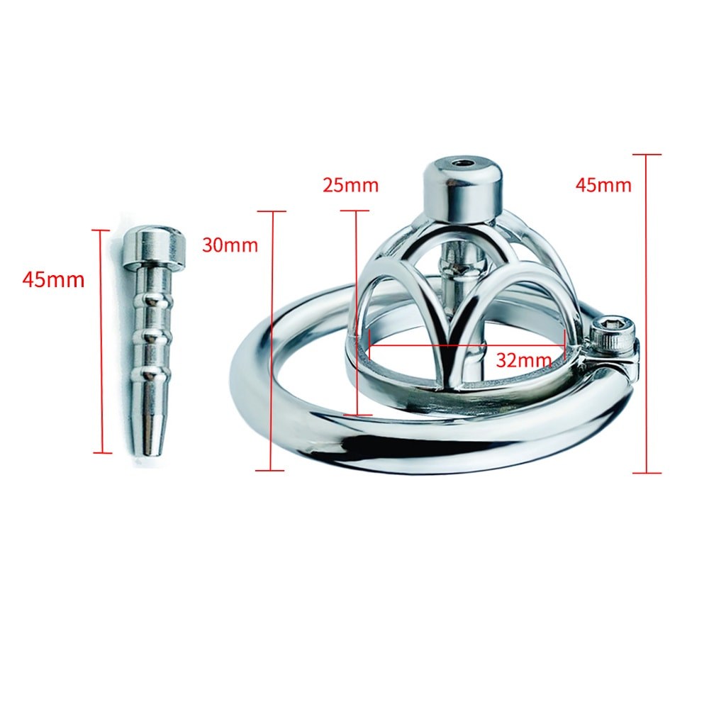JTS S237 cage dimensions and separate metal urethral tube labeled 45 mm overall