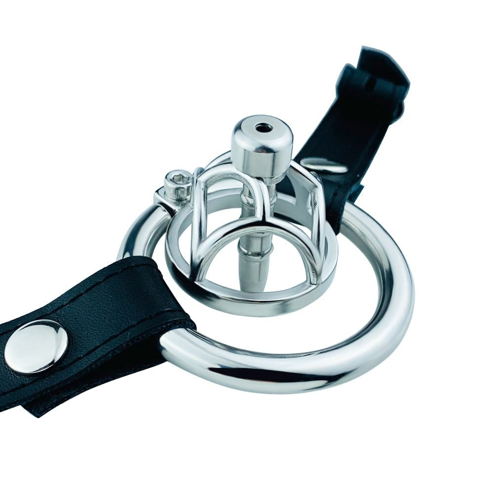 JTS S237 cage fitted with both a waist strap and metal urethral tube