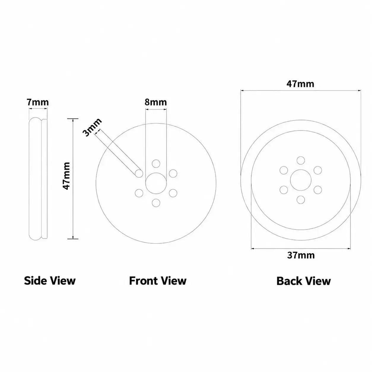 JTS S239 flat plate diagram showing 47 mm outer diameter, 7 mm side thickness and 37 mm rear opening
