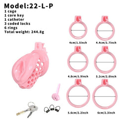 Large pink clitoral silicone cage package with six rings and locks