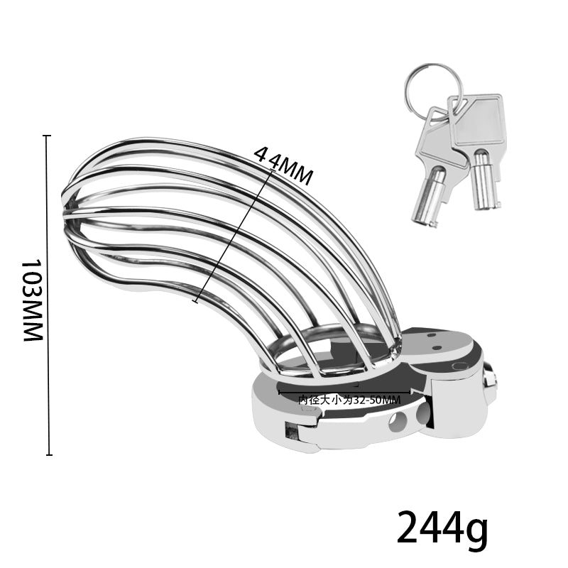 Front view of the open-frame large curved chastity cage ZC-069