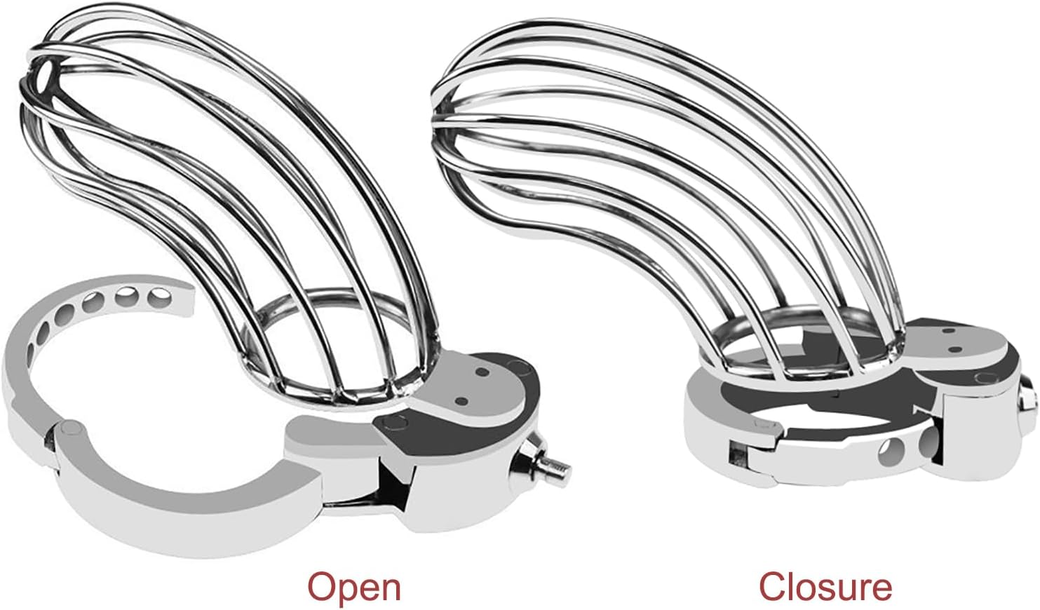 Rear view of ZC-069 large curved metal chastity cage