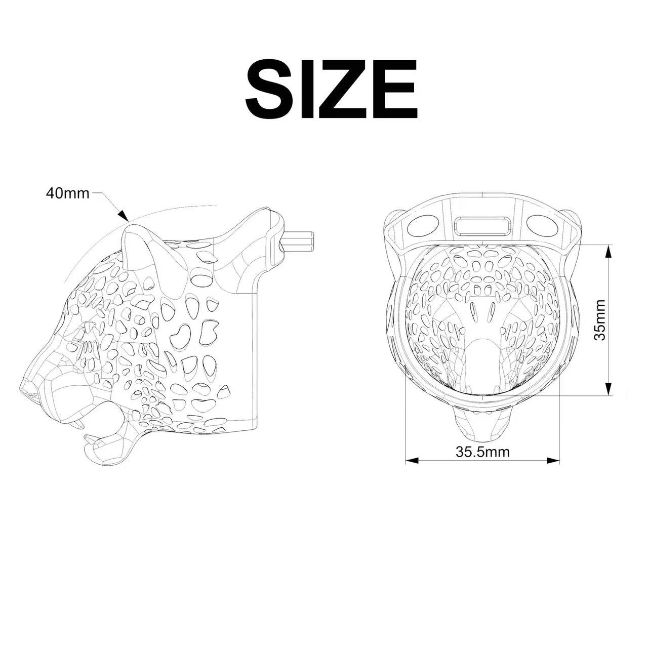 Openwork Leopard Head cage 40 by 35.5 by 35 mm dimensions