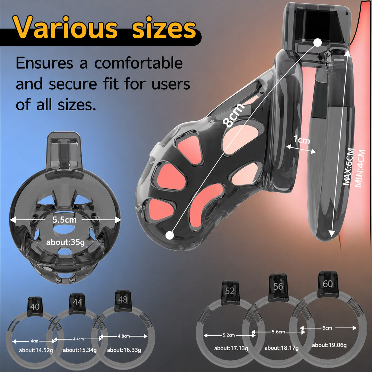 Flexible Silicone and ABS Vented Chastity Cage