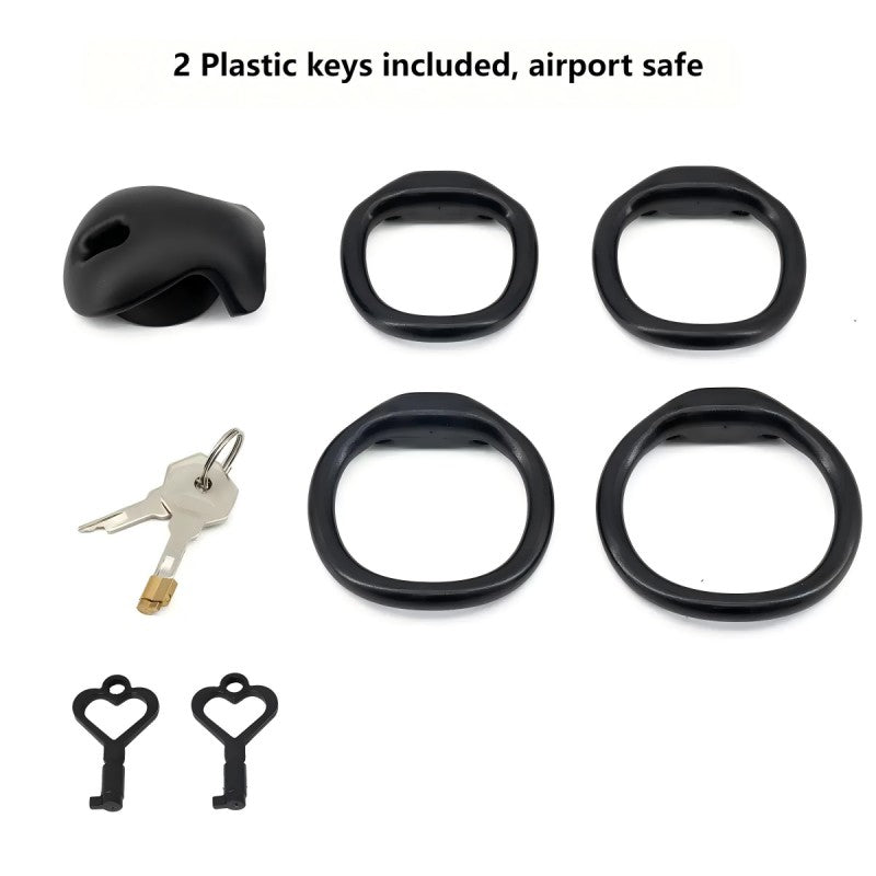 Black inverted cage with four rings and keys