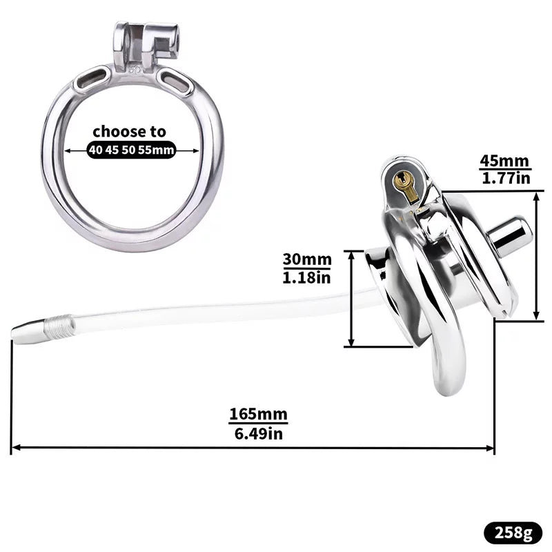 LKM-020 catheter length and base-ring size diagram
