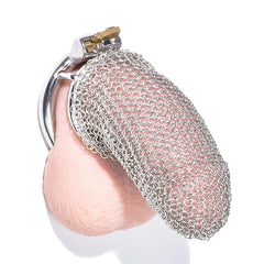 LKM-024 flexible stainless steel mesh chastity cage shown in use