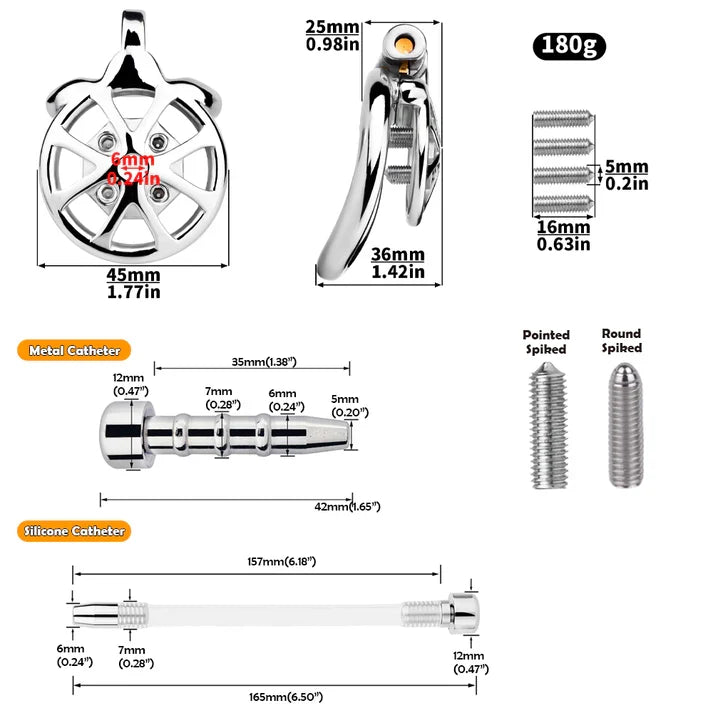 LKM-093 cage dimensions with rounded and pointed spike options