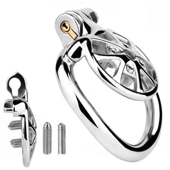 LKM-093 polished steel chastity cage with removable screw spikes