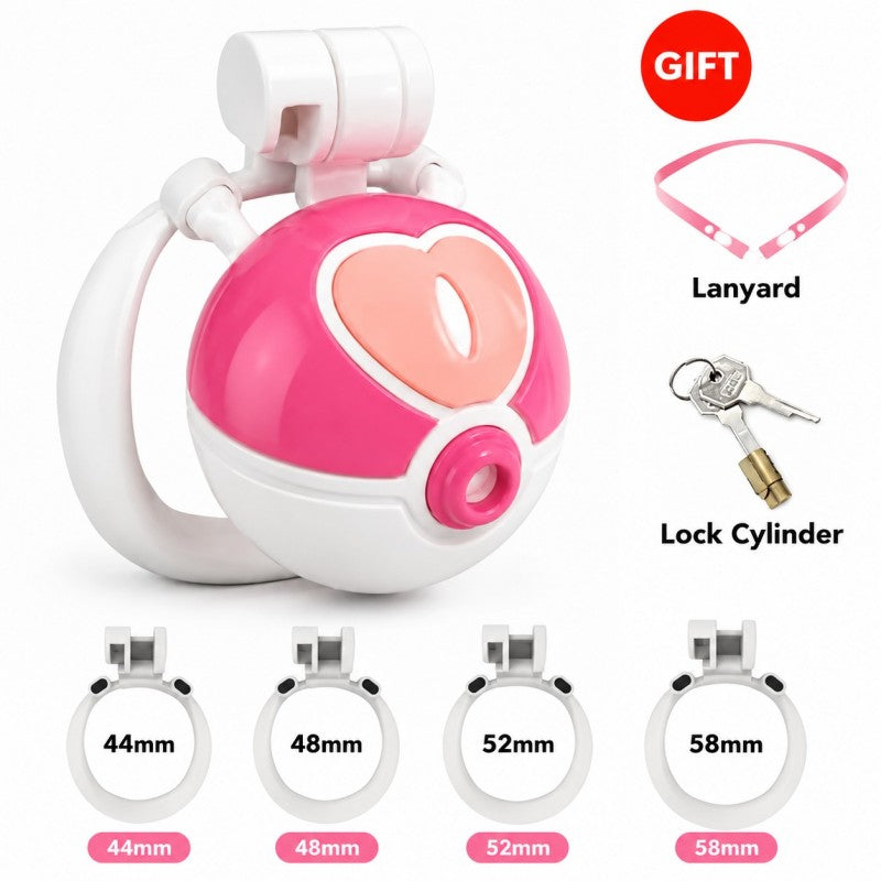 Pink Love Ball spherical chastity cage with white frame