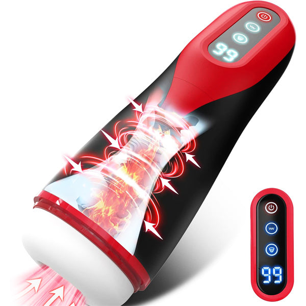 9 Suction & Vibration & Heating Male Stroker White