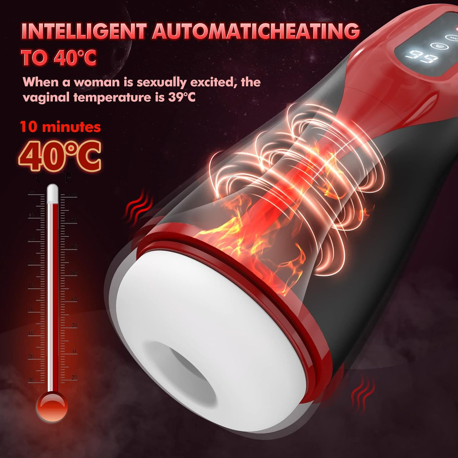 9 Suction & Vibration & Heating Male Stroker Red