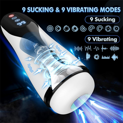 9 Suction & Vibration & Heating Male Stroker White