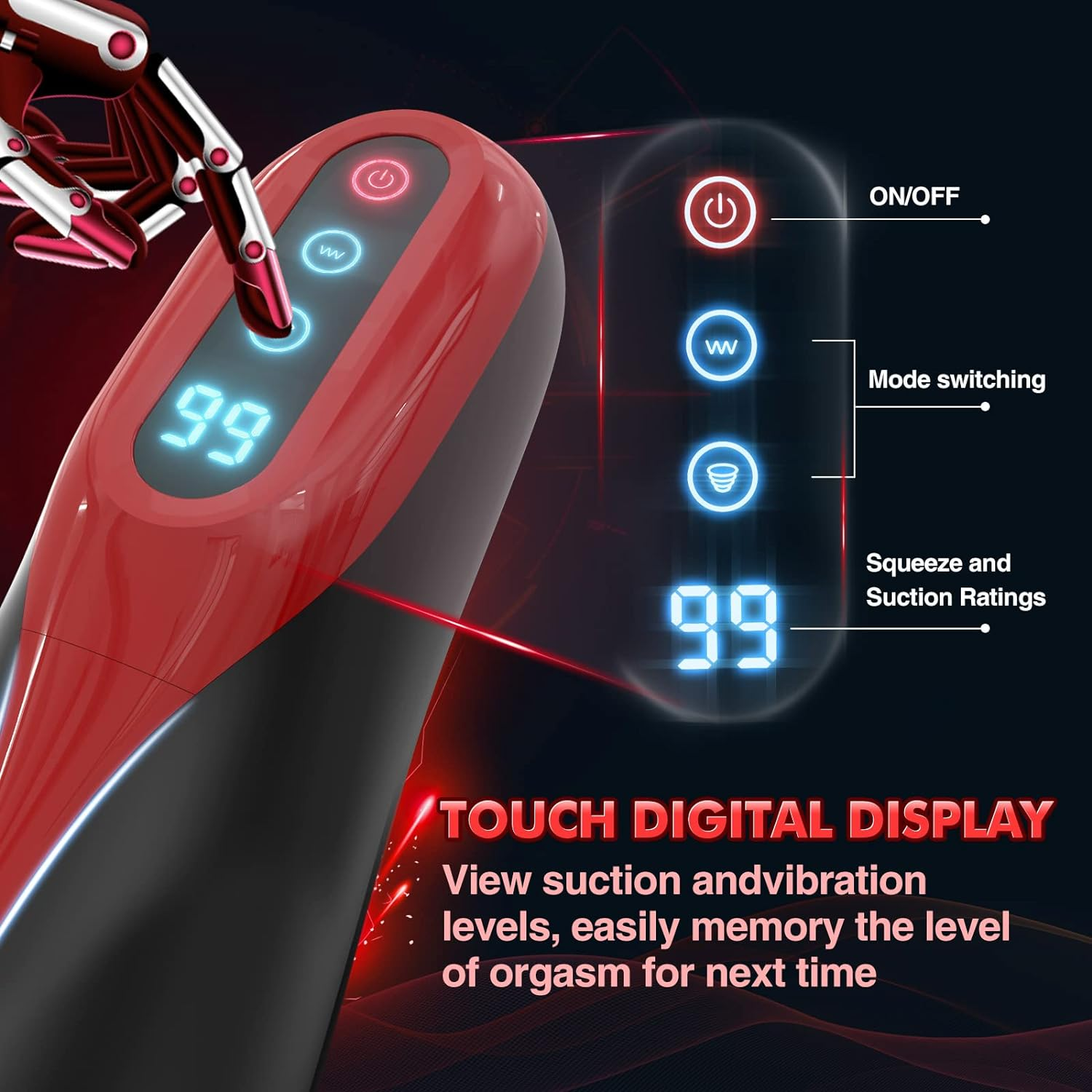 9 Suction & Vibration & Heating Male Stroker Red