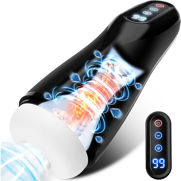 9 Suction & Vibration & Heating Male Stroker White