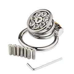 MELA spiked flat chastity cage dimensions and removable spike size

