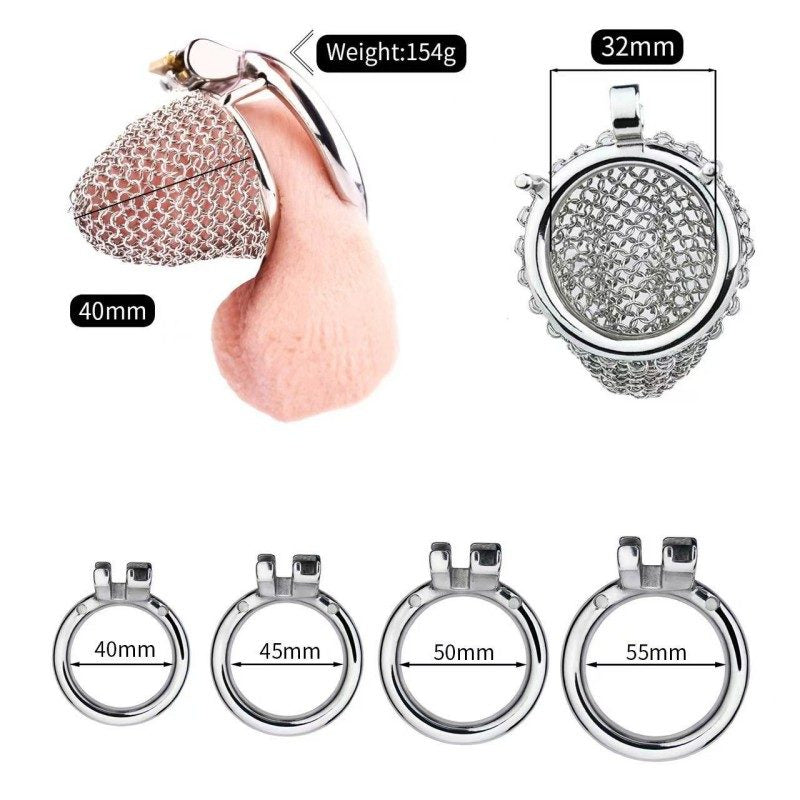 40 mm mesh cage with 40, 45, 50 and 55 mm ring chart