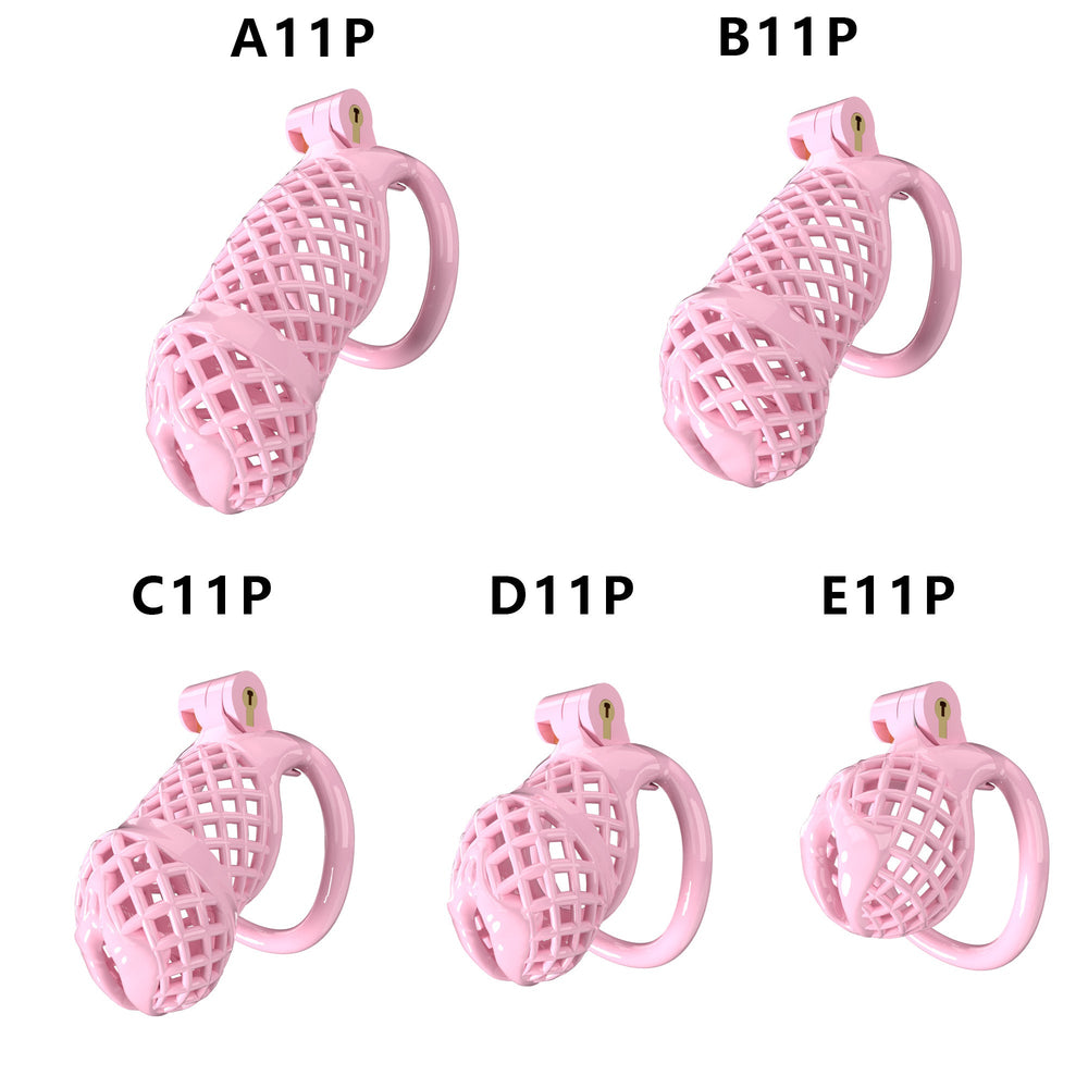 Five mesh resin chastity cage length profiles A11 to E11