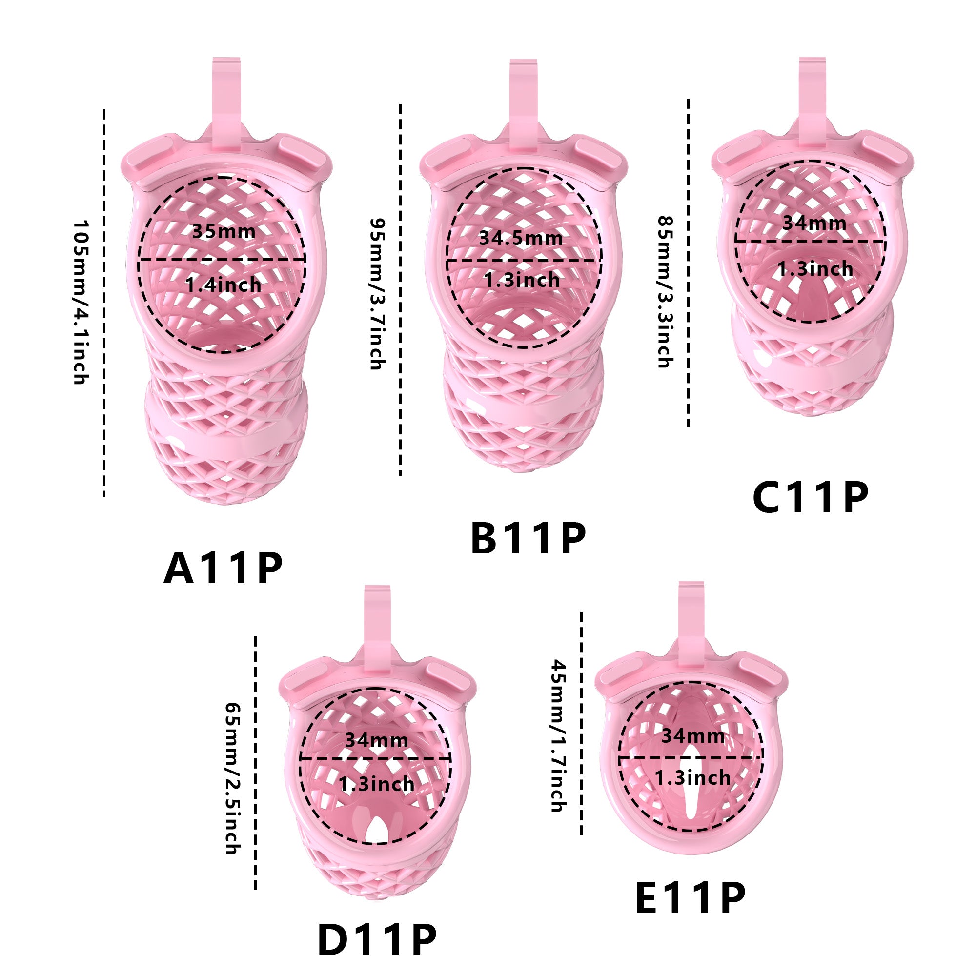 Mesh resin chastity cage dimensions from 45 to 105 mm