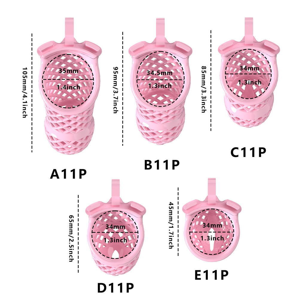 Mesh resin chastity cage dimensions from 45 to 105 mm