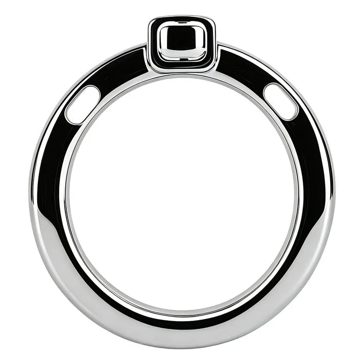 Front view of an F328A metal chastity cage base ring