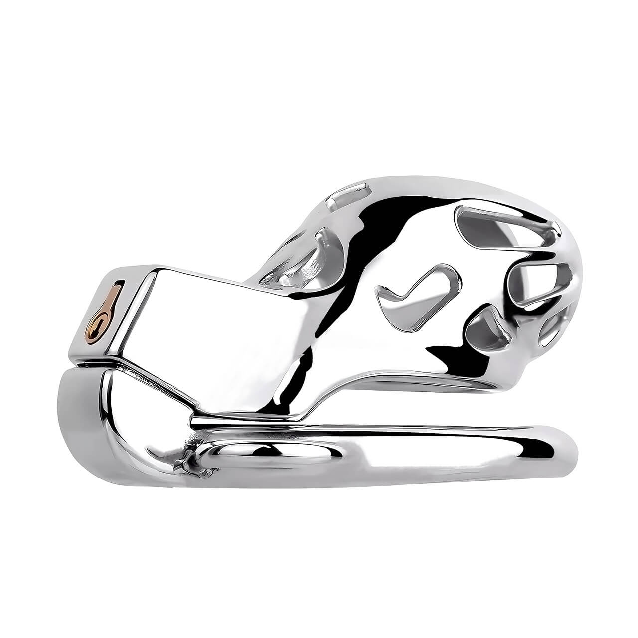 Side view of the stainless steel Cobra cage showing the curved profile and base ring

