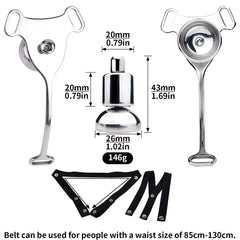 Polished metal inverted chastity cage with black belt