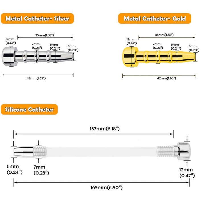Metal and silicone catheter dimension comparison