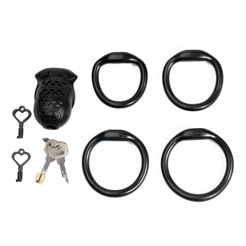 Black MISS cage set with four rings, lock and keys