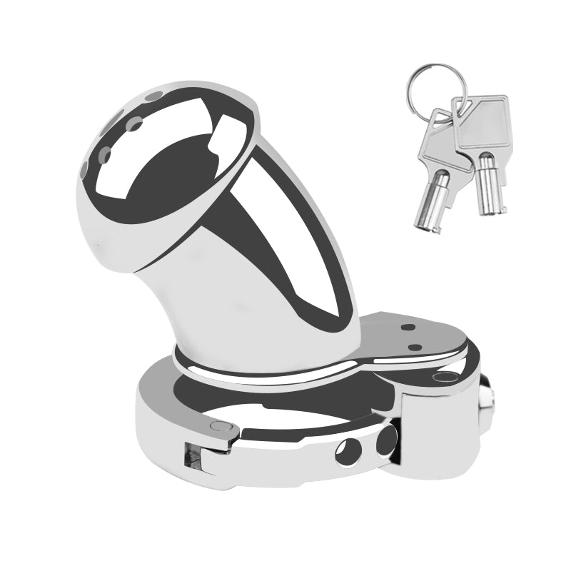 Mushroom-head metal chastity cage with integrated lock and keys
