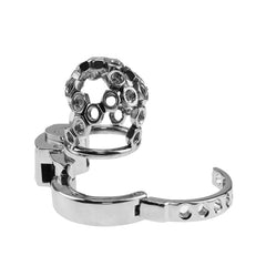 Nut-lock metal chastity cage ZC-074 with hinged base ring open