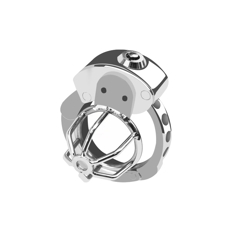 Side view of the open-frame adjustable chastity cage