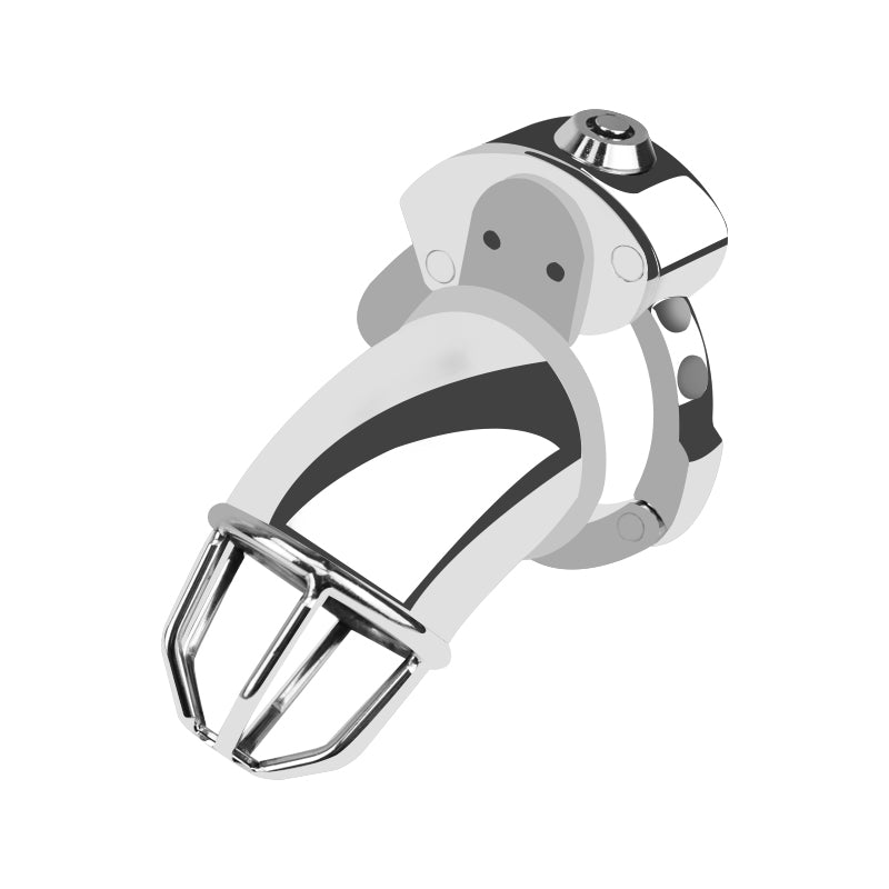 ZC-065 open-tip metal chastity cage with integrated lock and keys