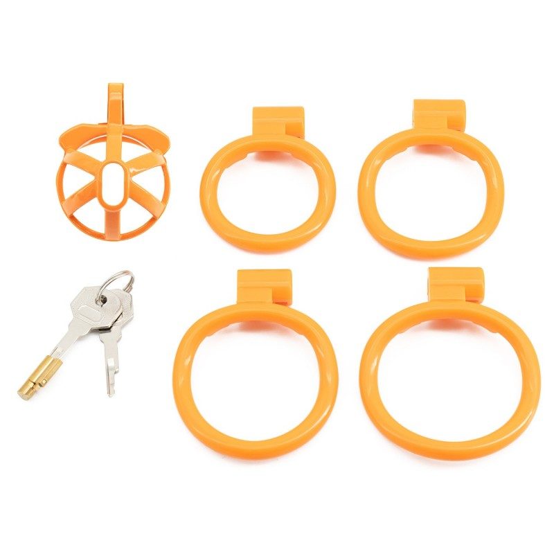 Orange hollow cage set with four rings and keys