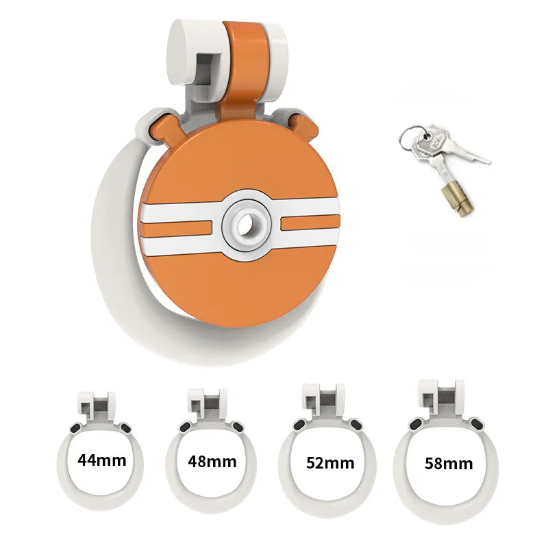 Orange and white Capture Ball flat cage with four ring sizes