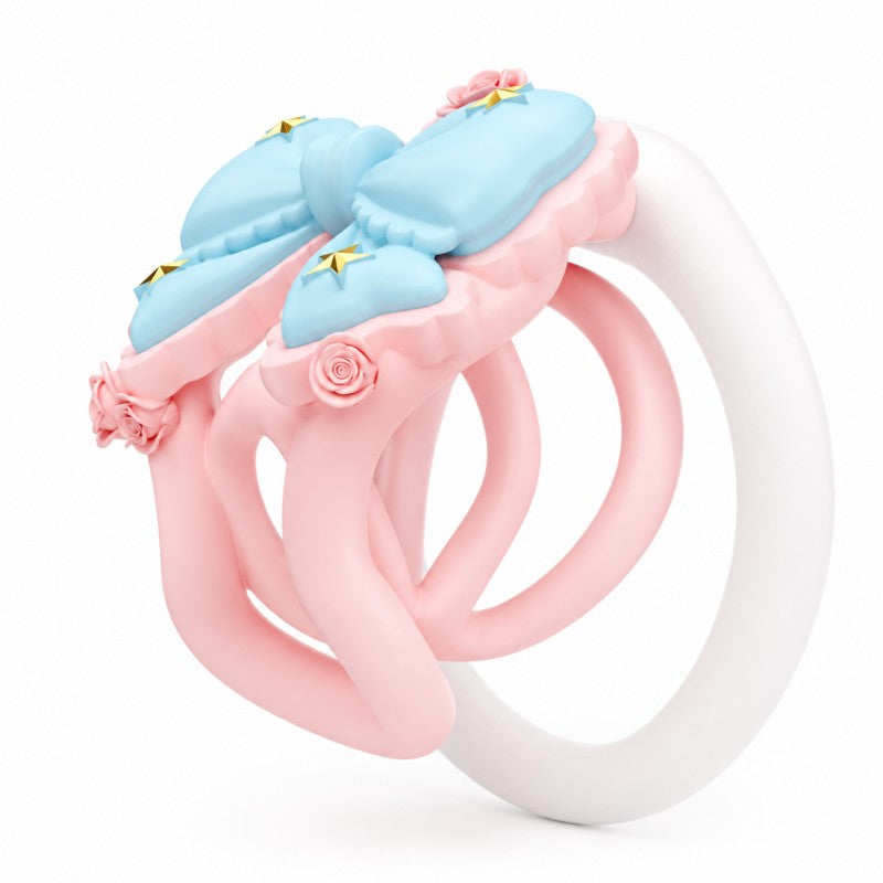 Side view of pastel bow 3D-printed resin cage
