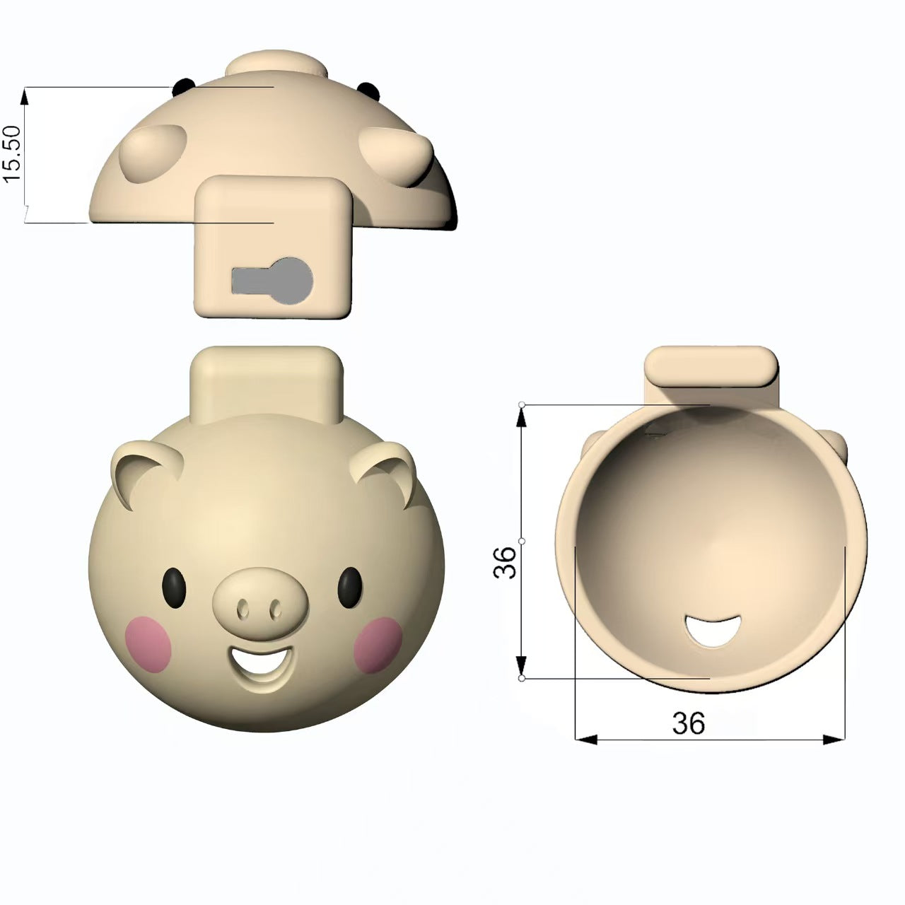 Piglet Head Resin Chastity Cage with Three Rings
