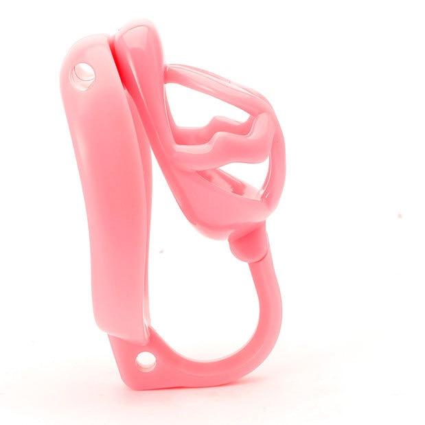 Pink ABS cage showing rear hook-style support base