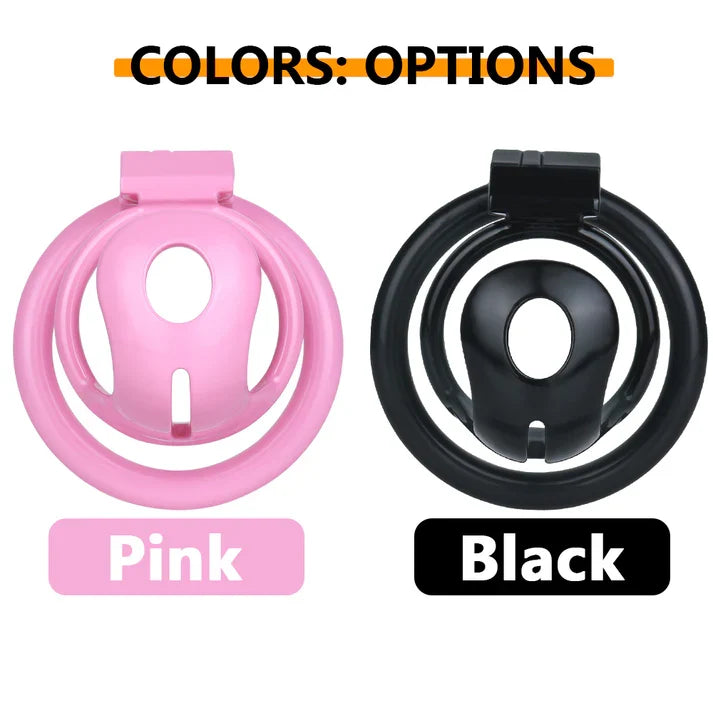 Pink and black semi-open chastity cage options