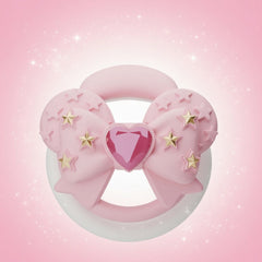 Pink bow silicone chastity cage with heart gem and gold star accents