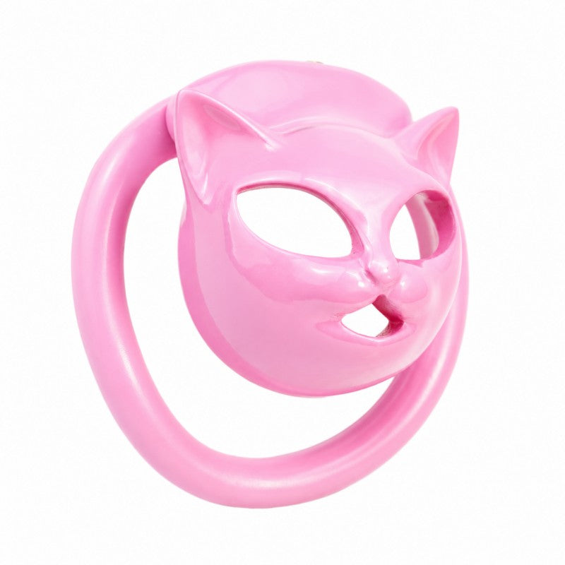 Pink cat face ABS chastity cage front view