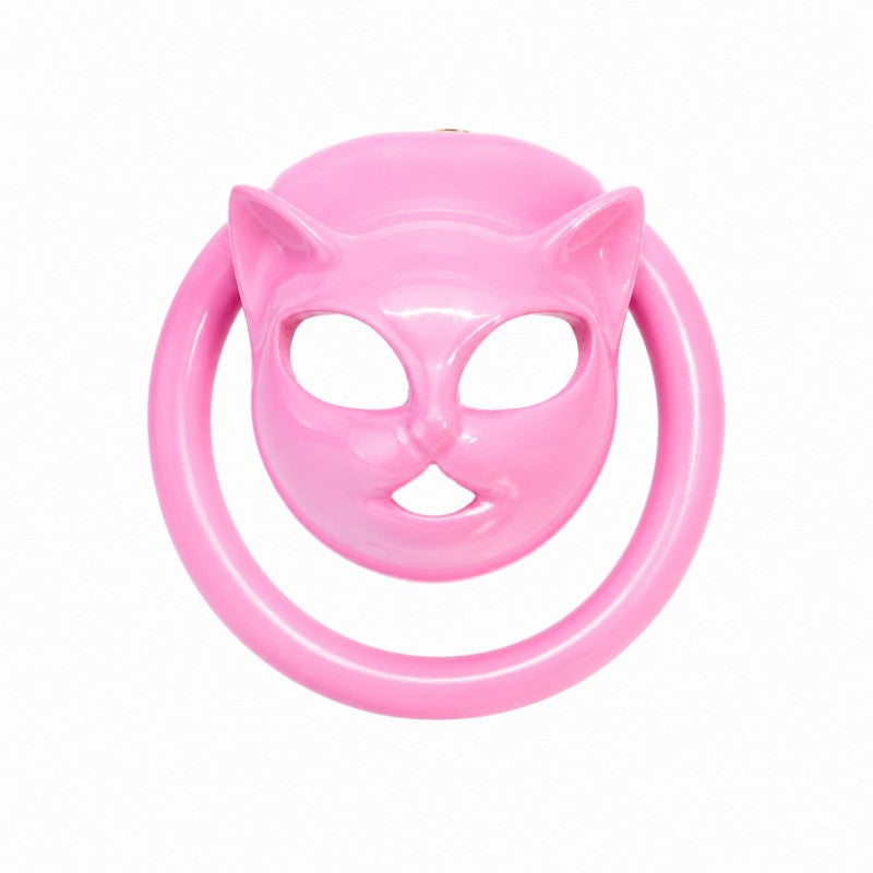 Pink cat face cage with matching base ring